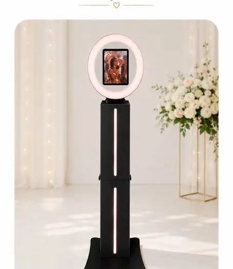Touchscreen LED photo booth with pink ring light